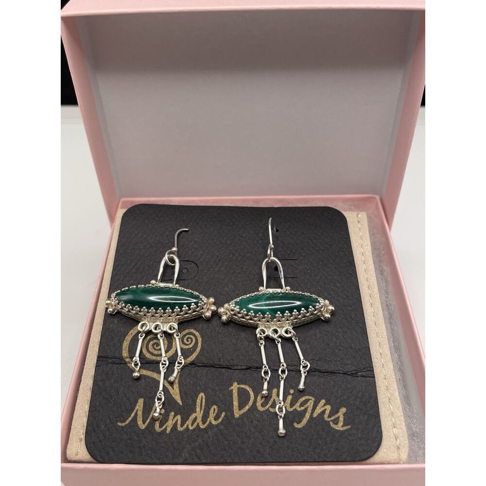 Malachite Stone and Silver Earrings. Ninde Designs. Hand Made.‎ New with Tags.